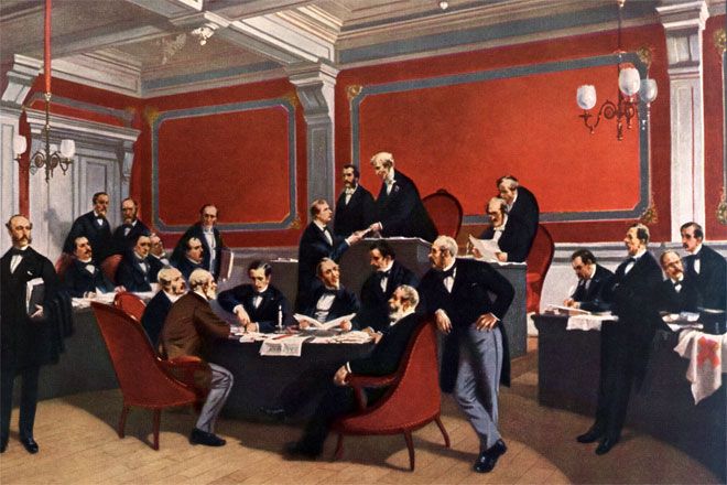 Bild: Unterzeichnung der ersten Genfer Konvention 1864, Gemälde von Charles Édouard Armand-Dumaresq